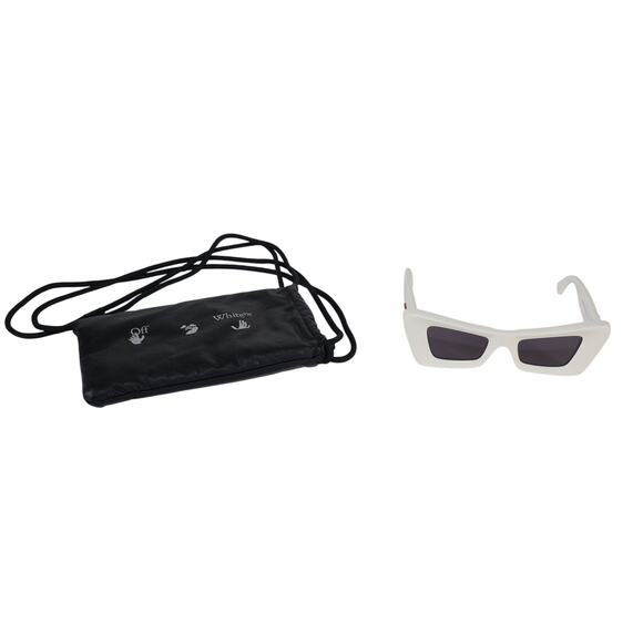 Off-White Narrow Geometric Rectangle Butterfly Sunglasses - White/Grey - NWT - Picture 11 of 13